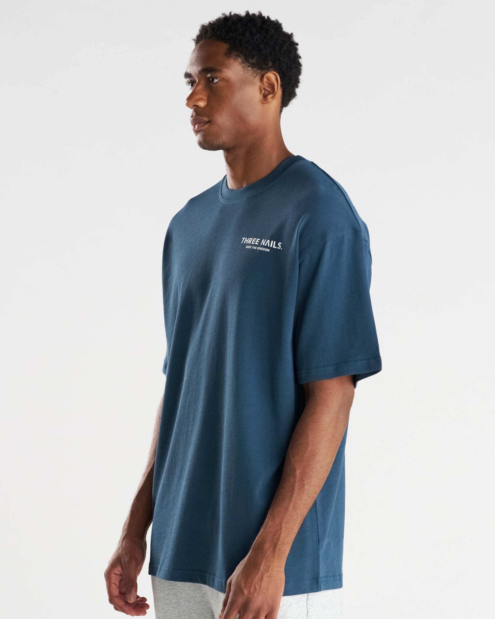 Heavyweight Cotton Oversized Tee "STK" - Midnight Navy