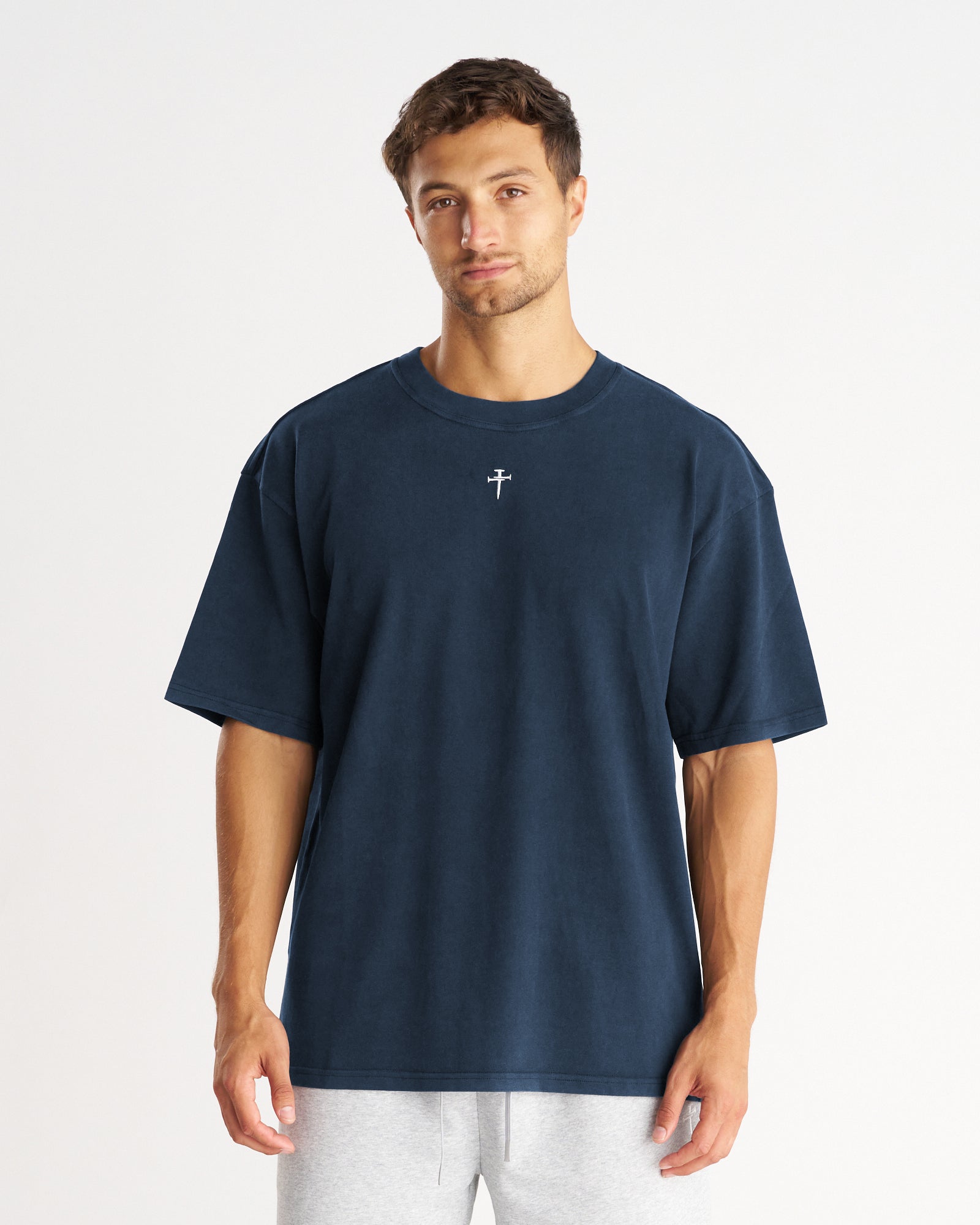 Heavyweight Cotton Oversized Tee "FHG" - Midnight Navy