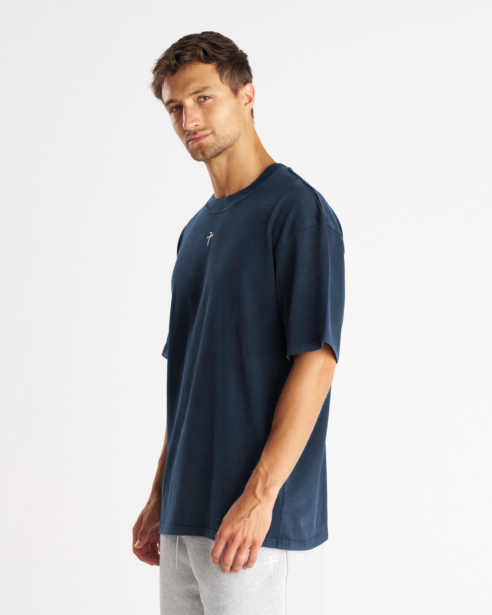 Heavyweight Cotton Oversized Tee "FHG" - Midnight Navy