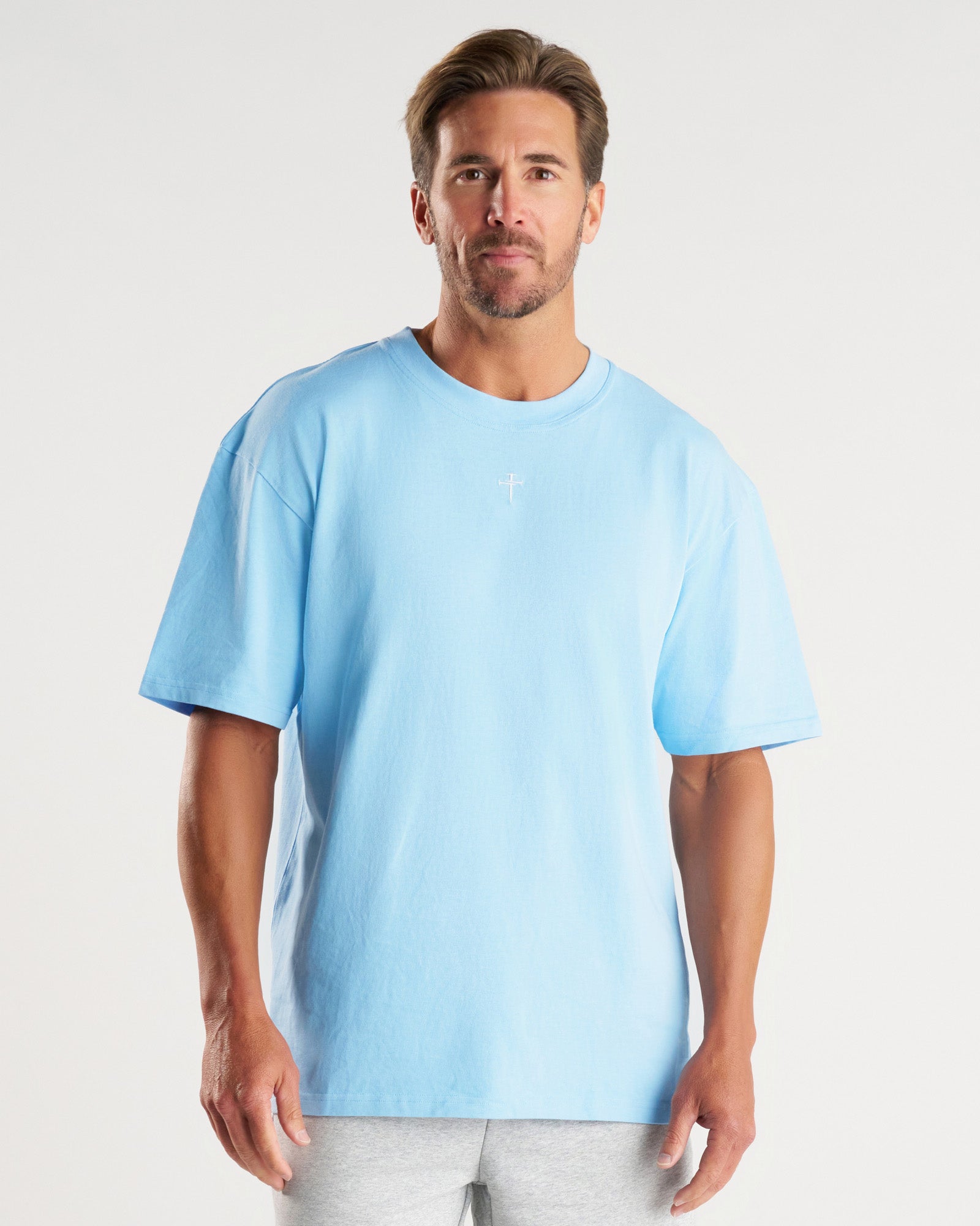 Heavyweight Cotton Oversized Tee "FHG" - Sky Blue